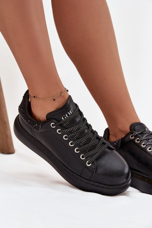 Sieviešu sporta apavi no dabiskās ādas GOE OO2N4004 melnā krāsā