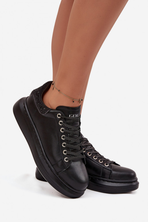 Sieviešu sporta apavi no dabiskās ādas GOE OO2N4004 melnā krāsā