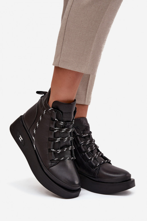 Ādas sieviešu zābaki ar platformu, siltināti, Artiker 55C0809 melnā krāsā