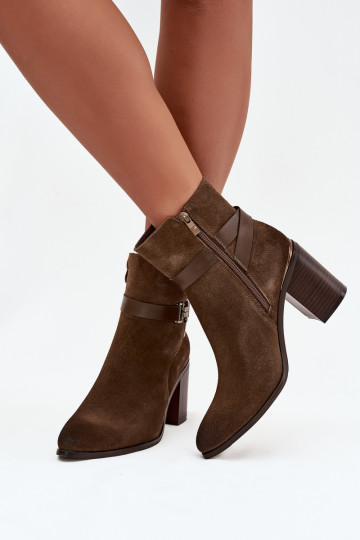 Haki krāsas sieviešu siltie zamša zābaki ar papēžiem no dabīgās ādas Sergio Leone BT25384-S