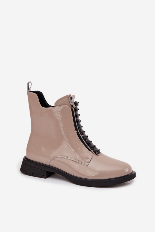 Sieviešu zābaki no dabīgās ādas ar lakota efekta D&A MR52-108 smilšu krāsā