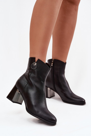 siltināti Sieviešu puszābakiIeslēgtsturalnej Skóry ar papēdi Tā irciejka K7203-04 melnas krāsas 2