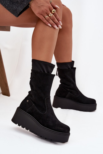 Sieviešu Āda Zamšādas kurpes ar platformu Tā irciejka A7161-20 melnas krāsas