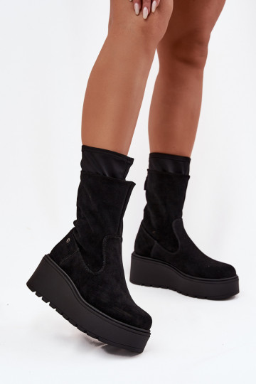 Sieviešu Āda Zamšādas kurpes ar platformu Tā irciejka A7161-20 melnas krāsas 2