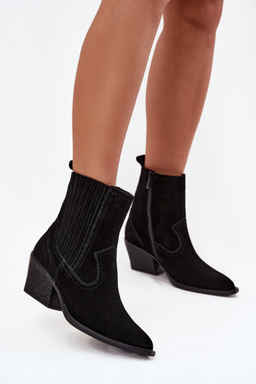 Zamšādas kurpes Kovboju zābaki Sieviešu ar papēdi siltināti melnas krāsas Dylira 2