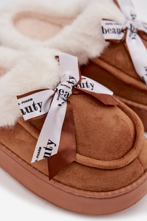 Sieviešu čības ar kažokādu un lentīti, brūnā krāsā „Fenella"