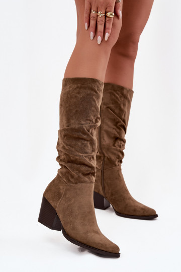 sieviešu garie zābaki Ar savilktu augšdaļu ar papēdi siltināti Zaļas krāsas Paelina