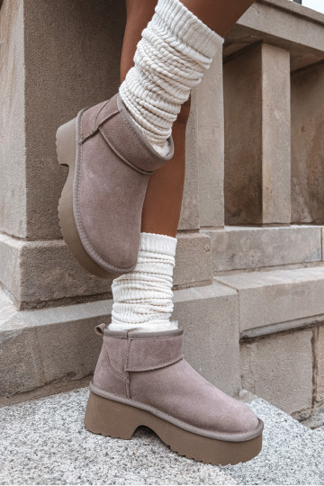 sniega apavi SieviešuIeslēgtsturalnego zamšādasu siltināti ar kažokādu Haki krāsas Milora