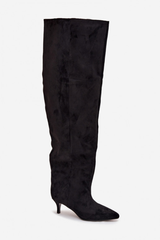 Iespraužami sieviešu augstie zābaki ar plāniem papēžiem melnā krāsā Ysolienne Iespraužami sieviešu augstie zābaki ar plāniem papēžiem melnā krāsā Ysolienne