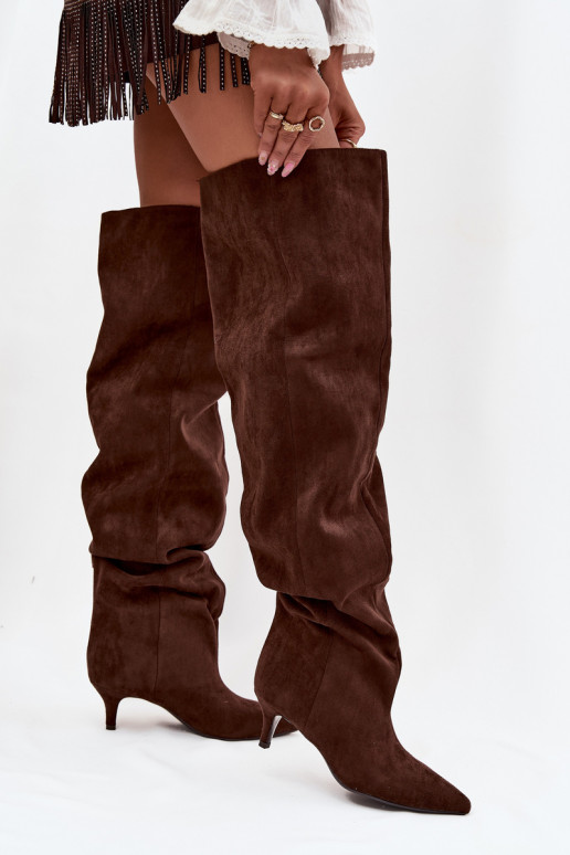 Iespraužami sieviešu augstie zābaki ar plāniem papēžiem šokolādes krāsā Ysolienne Iespraužami sieviešu augstie zābaki ar plāniem papēžiem šokolādes krāsā Ysolienne