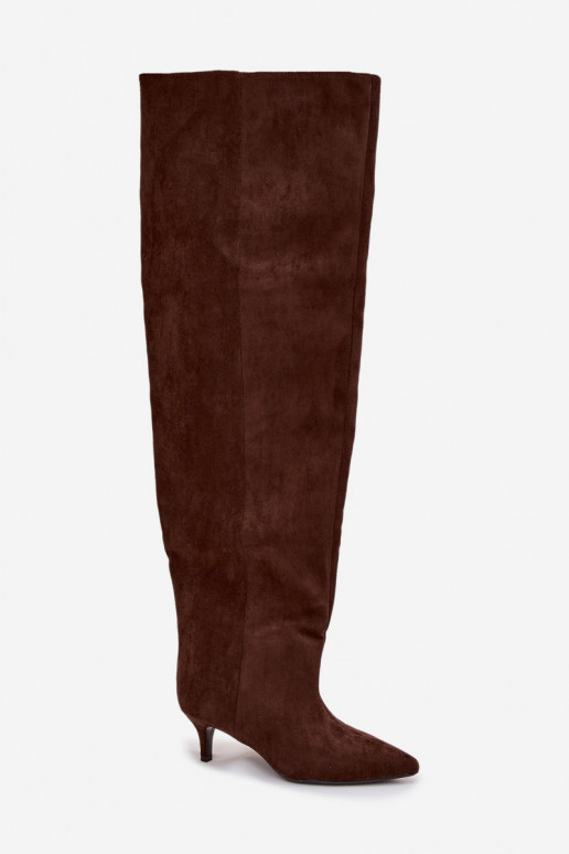 Iespraužami sieviešu augstie zābaki ar plāniem papēžiem šokolādes krāsā Ysolienne Iespraužami sieviešu augstie zābaki ar plāniem papēžiem šokolādes krāsā Ysolienne