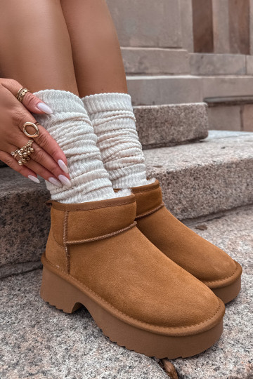 sniega apavi SieviešuIeslēgtsturalnego zamšādasu siltināti ar kažokādu brūnas krāsas Milora 2