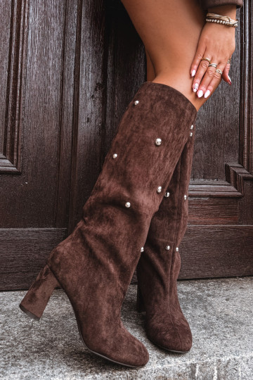 Sieviešu garie zābaki ar papēdi Ar greznui Detalami CzekoladoIne Lucinda 2