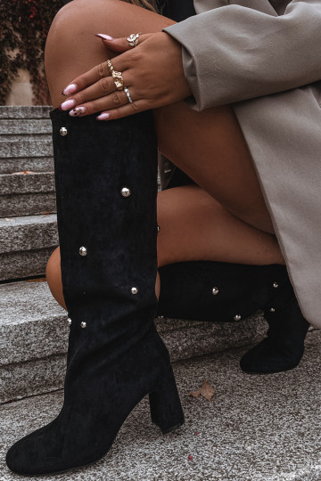 Sieviešu garie zābaki ar papēdi Ar greznui Detalami melnas krāsas Lucinda 2