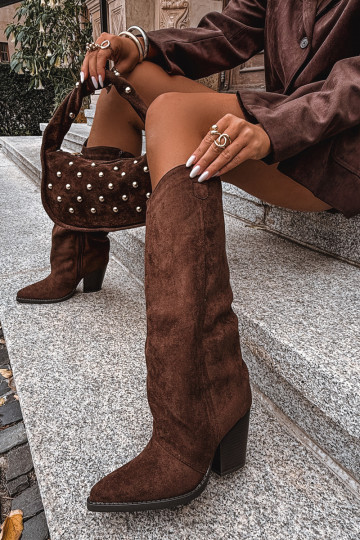 siltināti garie zābaki Kovboju zābaki ar papēdiEko zamšādau CzekoladoIne Tā irvine