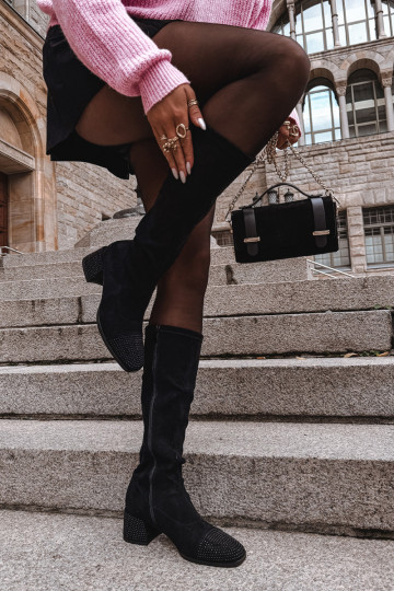 sieviešu garie zābaki Ar Dekorāciju Klockā Eko zamšādaoIne melnas krāsas Ivanna