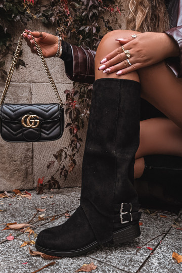 siltināti sieviešu garie zābaki ar sprādzēm melnas krāsas Umbria