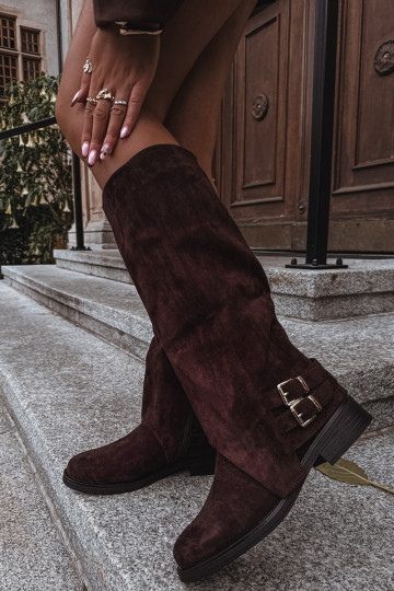 siltināti sieviešu garie zābaki ar sprādzēm CzekoladoIne Umbria 2