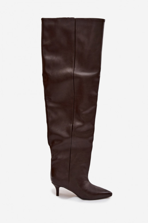 Iespraužami sieviešu augstie zābaki ar plāniem papēžiem šokolādes krāsā Ysolienne