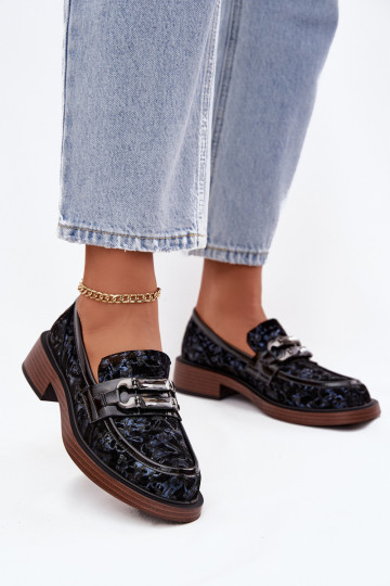 Āda Zamšādas mokasīni Sieviešu Ar greznu Detalem D&A MR52-178 melnas krāsas 2