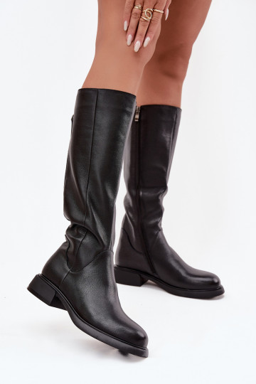 Āda sieviešu garie zābaki ar platiem papēžiem siltināti D&A JC52-837 melnas krāsas 2