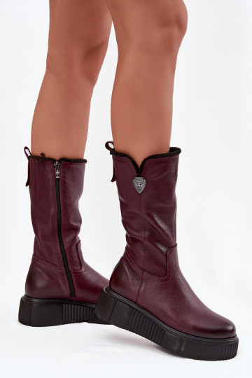 Sieviešu Āda garie zābaki Ar Vilnu Zazoo 70121 bordo krāsas