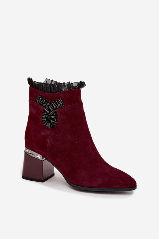 zamšādas Āda Sieviešu puszābaki ar ornamentiem siltināti D&A MR52-127 bordo krāsas zamšādas Āda Sieviešu puszābaki ar ornamentiem siltināti D&A MR52-127 bordo krāsas