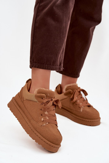 Sneakers modeļa apavi Sieviešu siltināti ar kažokādu brūnas krāsas Cyrissa