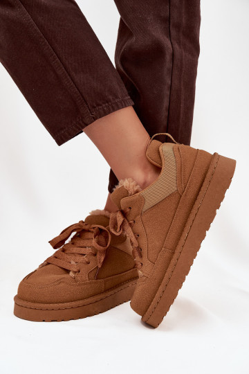 Sneakers modeļa apavi Sieviešu siltināti ar kažokādu brūnas krāsas Cyrissa 2