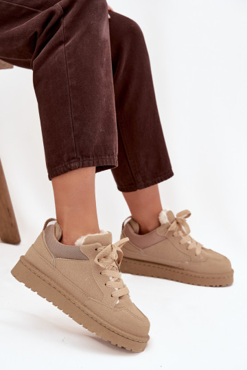 Sneakers modeļa apavi Sieviešu siltināti ar kažokādu smilšu krāsas Cyrissa