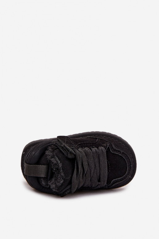 Bērnu kedu modeļu apavi siltināti ar kažokādu melnas krāsas Mireen