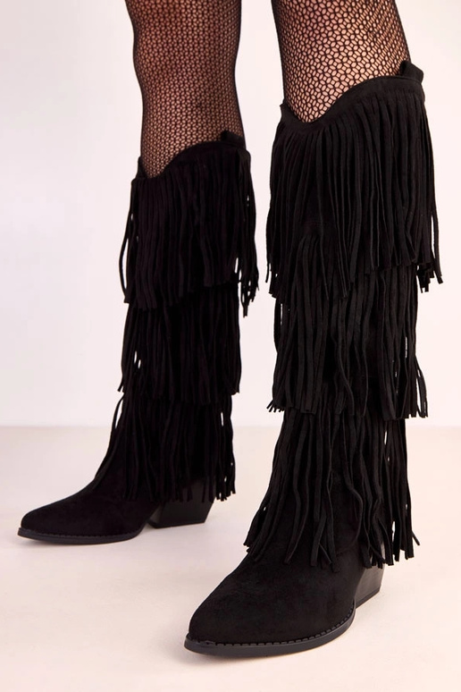 Melni kovboju zābaki ar pušķiem Ivia