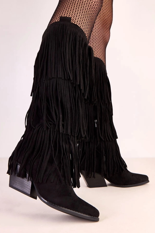 Melni kovboju zābaki ar pušķiem Ivia