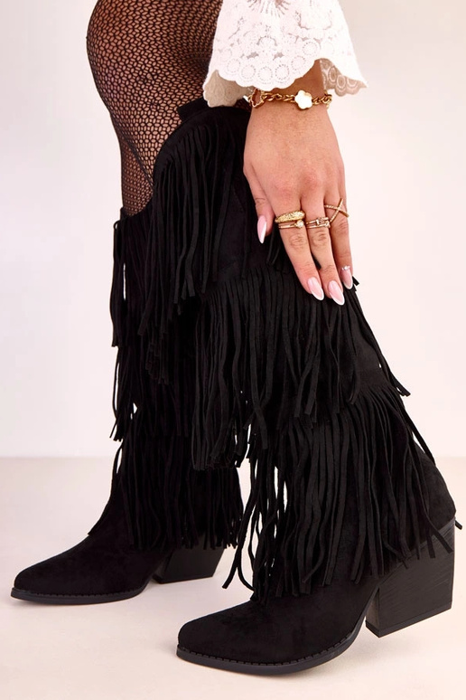 Melni kovboju zābaki ar pušķiem Ivia