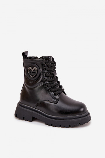 Sieviešu puszābaki Bērnu siltināti ar kažokādu ar ornamentiem LOVE melnas krāsas Rosaira