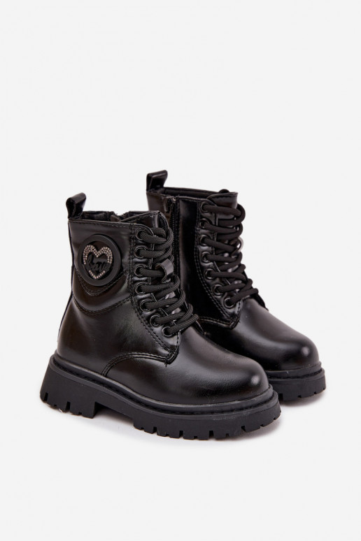 Sieviešu puszābaki Bērnu siltināti ar kažokādu ar ornamentiem LOVE melnas krāsas Rosaira