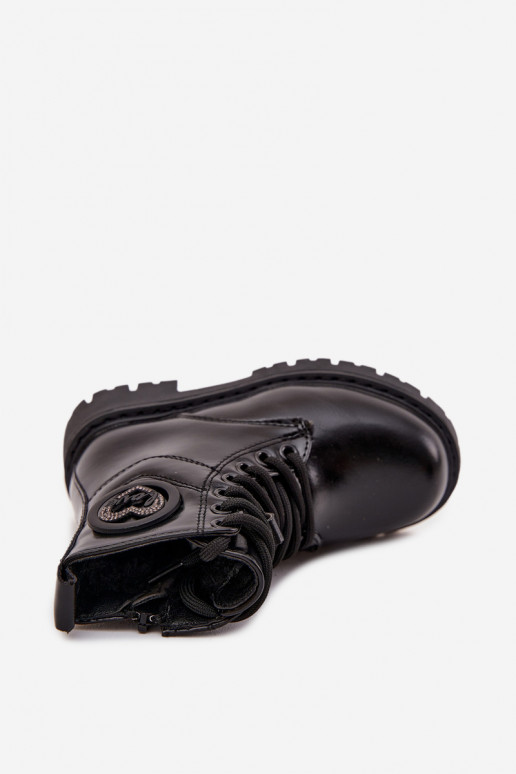 Sieviešu puszābaki Bērnu siltināti ar kažokādu ar ornamentiem LOVE melnas krāsas Rosaira