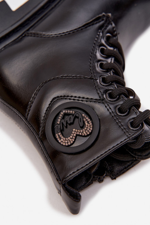 Sieviešu puszābaki Bērnu siltināti ar kažokādu ar ornamentiem LOVE melnas krāsas Rosaira