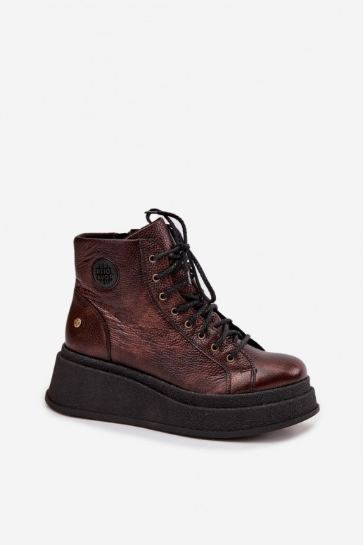 Āda Sieviešu puszābaki ar platformu Tā irciejka 06309-32 Metālisks Brąz Āda Sieviešu puszābaki ar platformu Tā irciejka 06309-32 Metālisks Brąz