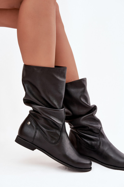 Sieviešu Āda garie zābaki Tā irciejka 05057-20 melnas krāsas Sieviešu Āda garie zābaki Tā irciejka 05057-20 melnas krāsas