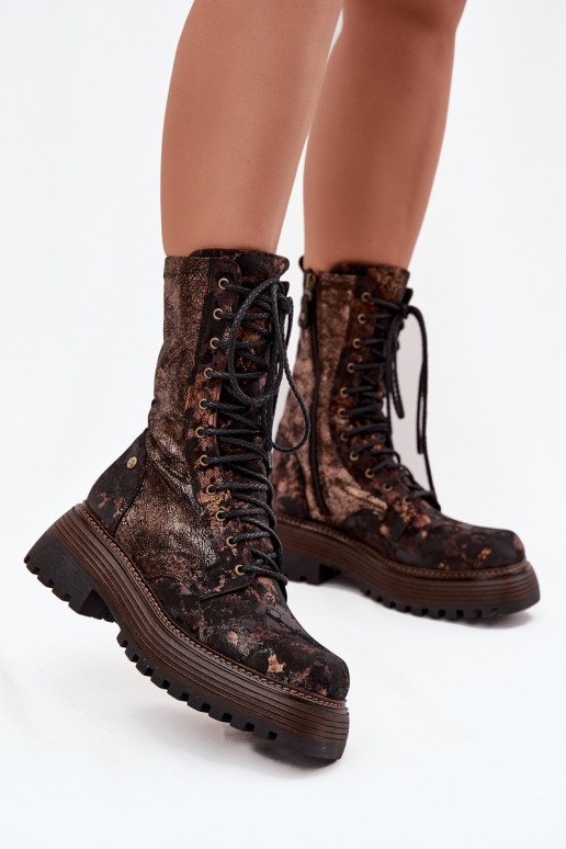 Sieviešu puszābaki zābaki Tā irciejka 06203-32 brūnas krāsas-Zelta krāsas Sieviešu puszābaki zābaki Tā irciejka 06203-32 brūnas krāsas-Zelta krāsas