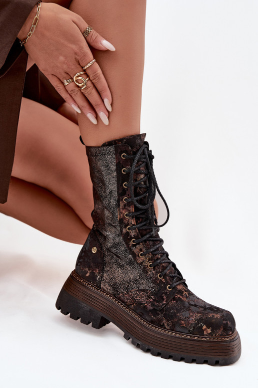 Sieviešu puszābaki zābaki Tā irciejka 06203-32 brūnas krāsas-Zelta krāsas