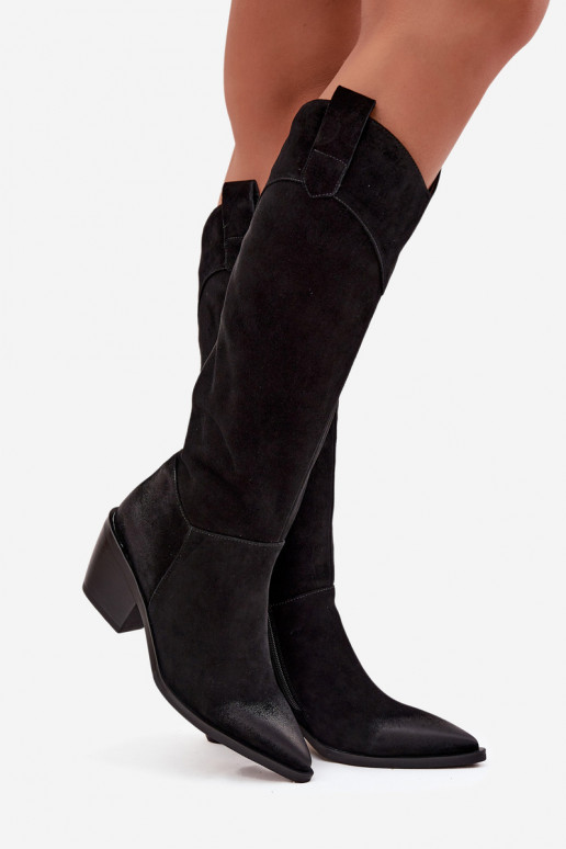 garie zābaki Kovboju zābaki Sieviešu ar papēdiIeslēgtsturalnego zamšādasu Artiker 57C0232 melnas krāsas garie zābaki Kovboju zābaki Sieviešu ar papēdiIeslēgtsturalnego zamšādasu Artiker 57C0232 melnas krāsas