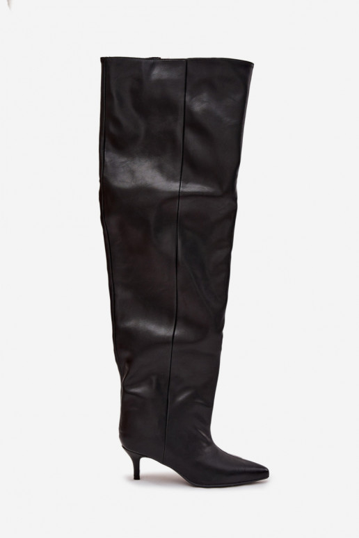 Iespraužami sieviešu augstie zābaki ar plāniem papēžiem melnā krāsā Ysolienne Iespraužami sieviešu augstie zābaki ar plāniem papēžiem melnā krāsā Ysolienne