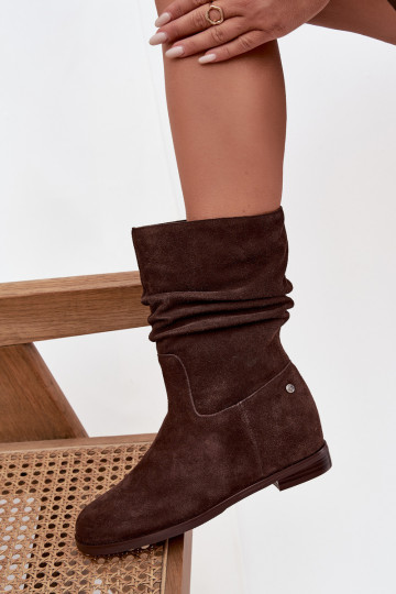 Āda Zamšādas kurpes Sieviešu Ar volāniem siltināti Tā irciejka K7211-02 CzekoladoIne