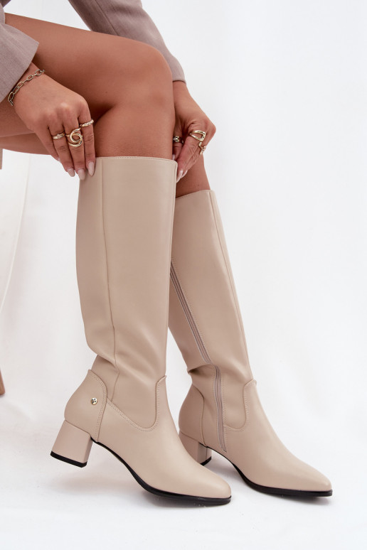 Āda siltināti sieviešu garie zābaki ar papēdi Tā irciejka A7165-04 smilšu krāsas