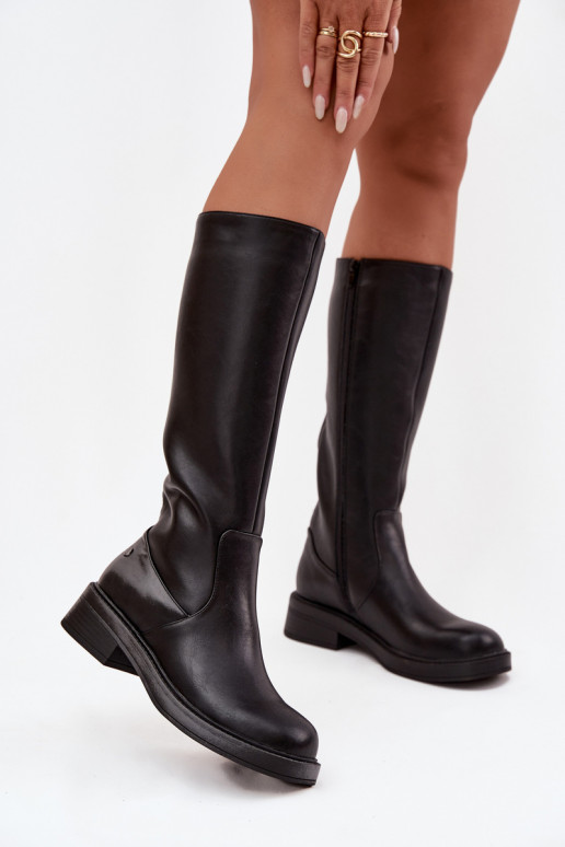 Āda Sieviešu garie zābaki Tā irciejka A7164-01 melnas krāsas Āda Sieviešu garie zābaki Tā irciejka A7164-01 melnas krāsas