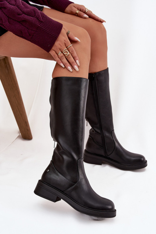 Āda Sieviešu garie zābaki Tā irciejka A7164-01 melnas krāsas Āda Sieviešu garie zābaki Tā irciejka A7164-01 melnas krāsas