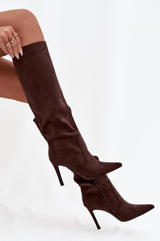 siltināti sieviešu garie zābaki ar papēdiEko zamšādau CzekoladoIne Rosavine siltināti sieviešu garie zābaki ar papēdiEko zamšādau CzekoladoIne Rosavine