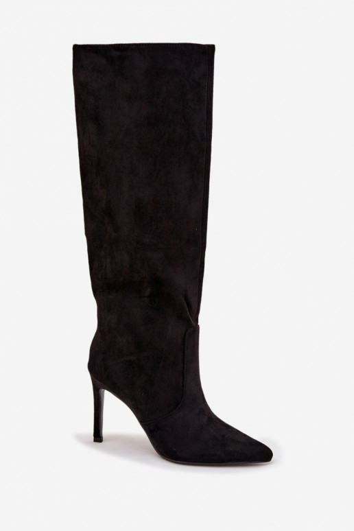 siltināti sieviešu garie zābaki ar papēdiEko zamšādau melnas krāsas Rosavine siltināti sieviešu garie zābaki ar papēdiEko zamšādau melnas krāsas Rosavine